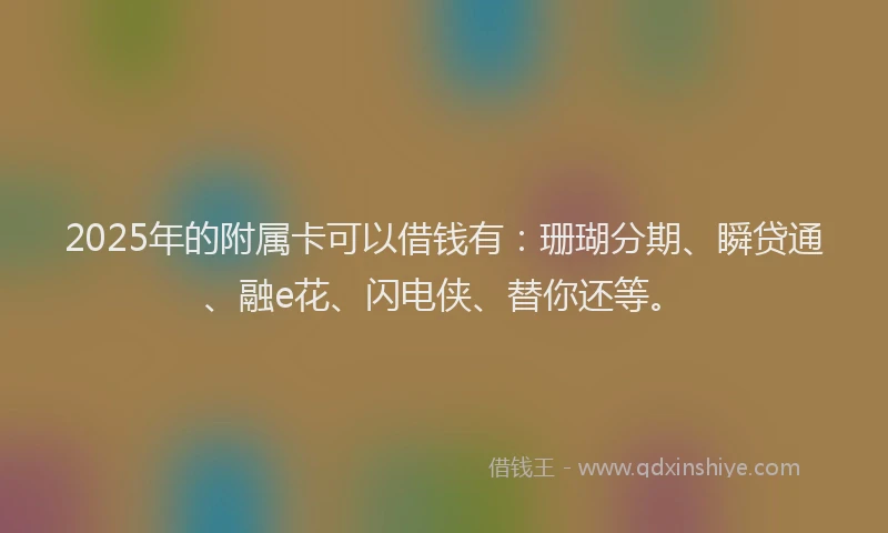 2025年的附属卡可以借钱有：珊瑚分期、瞬贷通、融e花、闪电侠、替你还等。