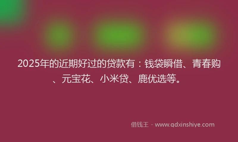 2025年的近期好过的贷款有：钱袋瞬借、青春购、元宝花、小米贷、鹿优选等。