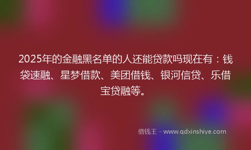 2025年的金融黑名单的人还能贷款吗现在有：钱袋速融、星梦借款、美团借钱、银河信贷、乐借宝贷融等。