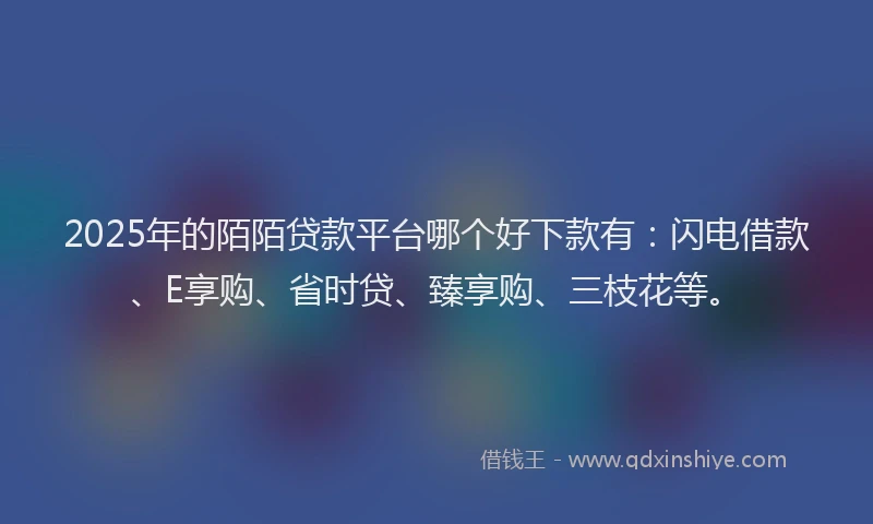2025年的陌陌贷款平台哪个好下款有：闪电借款、E享购、省时贷、臻享购、三枝花等。