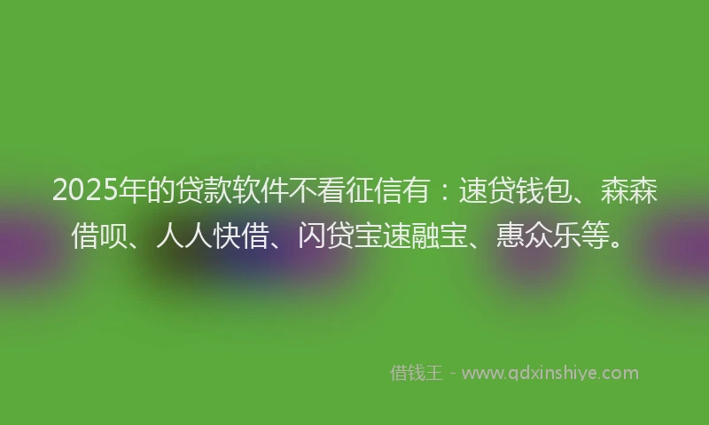2025年的贷款软件不看征信有：速贷钱包、森森借呗、人人快借、闪贷宝速融宝、惠众乐等。