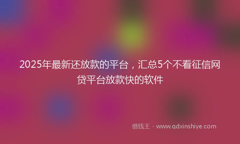 2025年最新还放款的平台，汇总5个不看征信网贷平台放款快的软件
