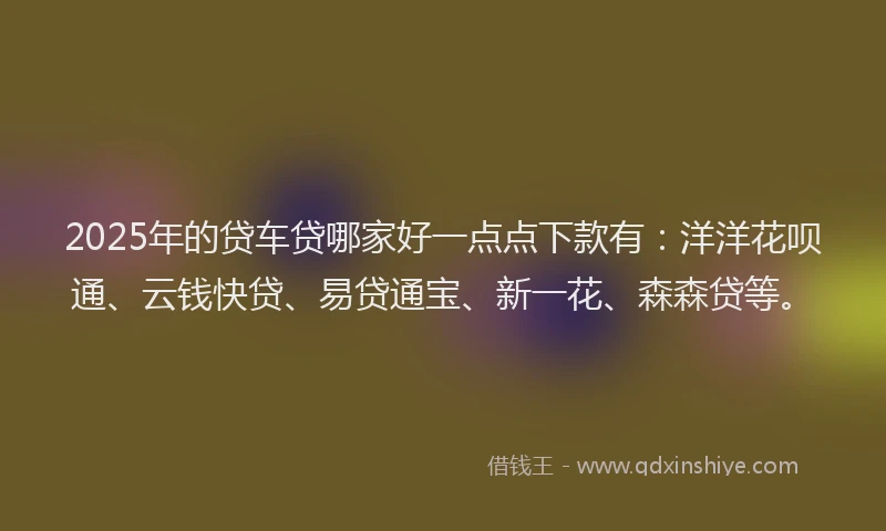 2025年的贷车贷哪家好一点点下款有：洋洋花呗通、云钱快贷、易贷通宝、新一花、森森贷等。