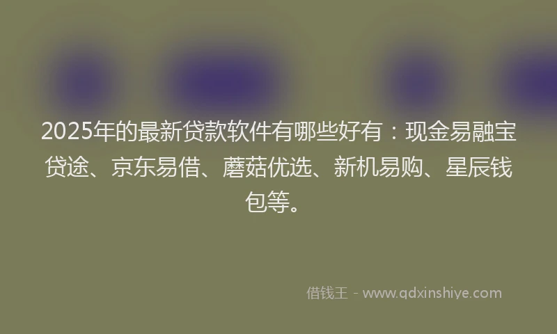 2025年的最新贷款软件有哪些好有：现金易融宝贷途、京东易借、蘑菇优选、新机易购、星辰钱包等。