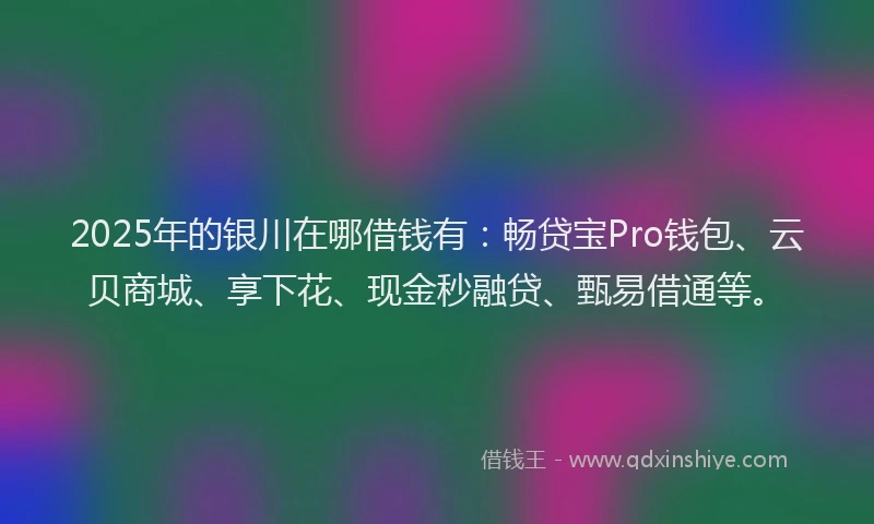 2025年的银川在哪借钱有：畅贷宝Pro钱包、云贝商城、享下花、现金秒融贷、甄易借通等。