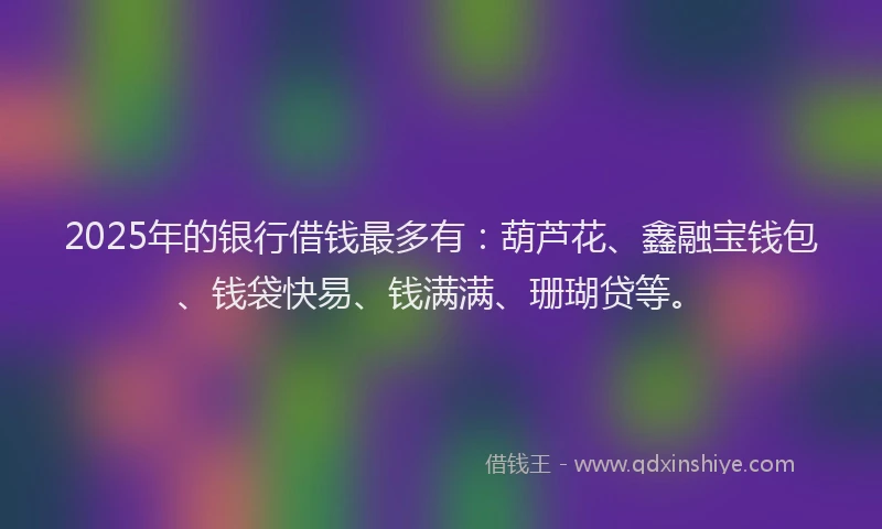 2025年的银行借钱最多有：葫芦花、鑫融宝钱包、钱袋快易、钱满满、珊瑚贷等。