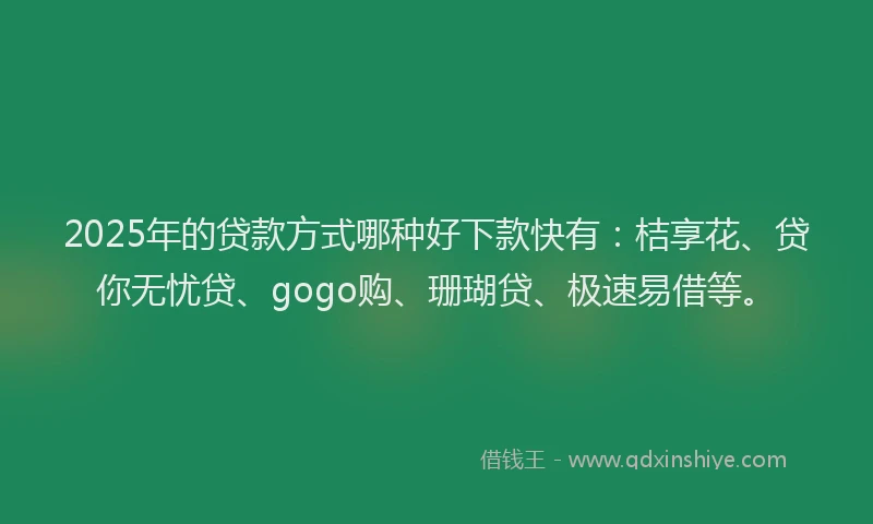 2025年的贷款方式哪种好下款快有：桔享花、贷你无忧贷、gogo购、珊瑚贷、极速易借等。
