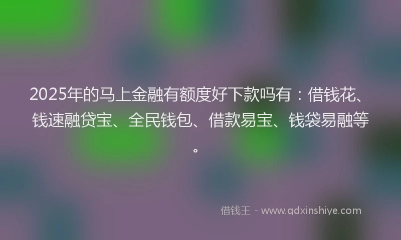 2025年的马上金融有额度好下款吗有：借钱花、钱速融贷宝、全民钱包、借款易宝、钱袋易融等。