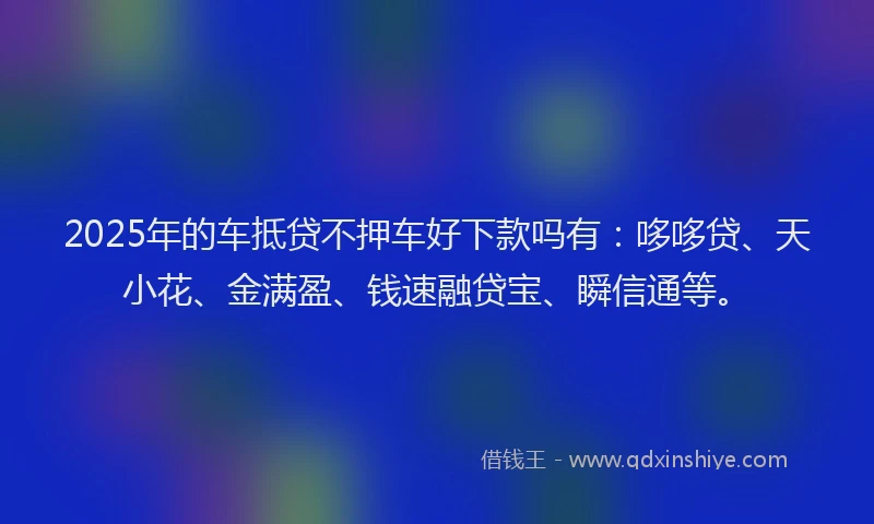 2025年的车抵贷不押车好下款吗有：哆哆贷、天小花、金满盈、钱速融贷宝、瞬信通等。