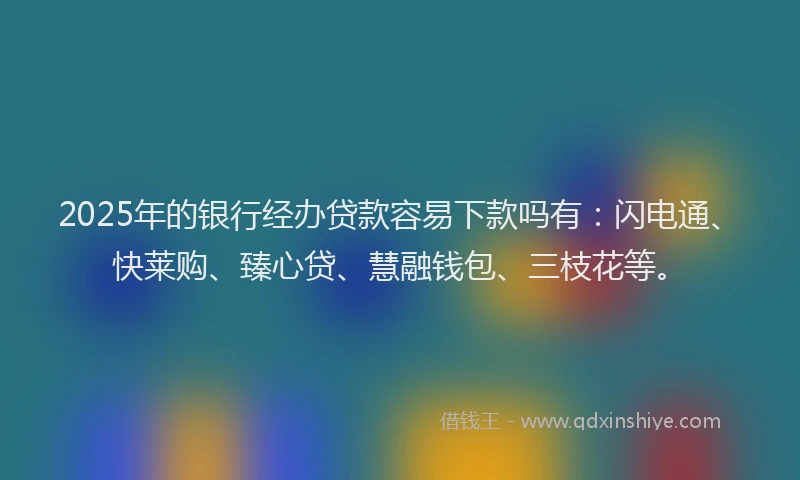 2025年的银行经办贷款容易下款吗有：闪电通、快莱购、臻心贷、慧融钱包、三枝花等。