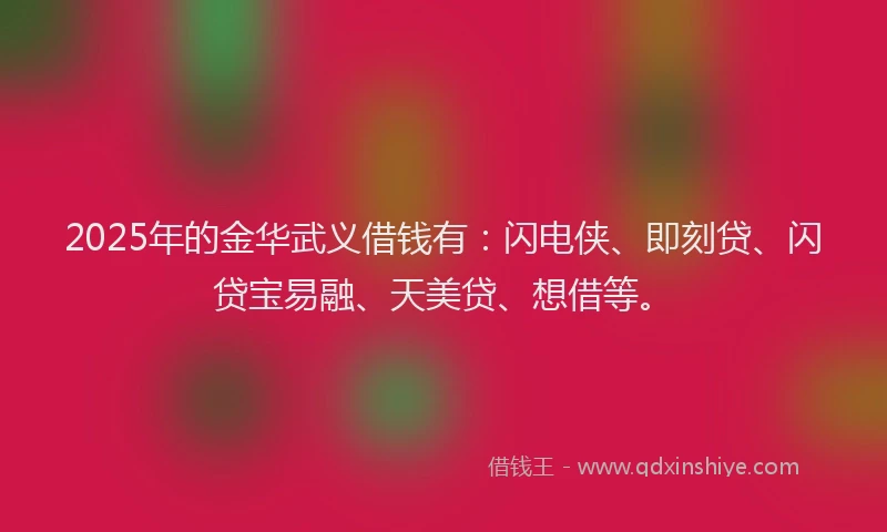 2025年的金华武义借钱有：闪电侠、即刻贷、闪贷宝易融、天美贷、想借等。