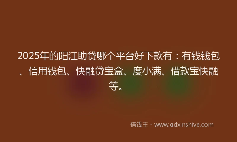 2025年的阳江助贷哪个平台好下款有：有钱钱包、信用钱包、快融贷宝盒、度小满、借款宝快融等。