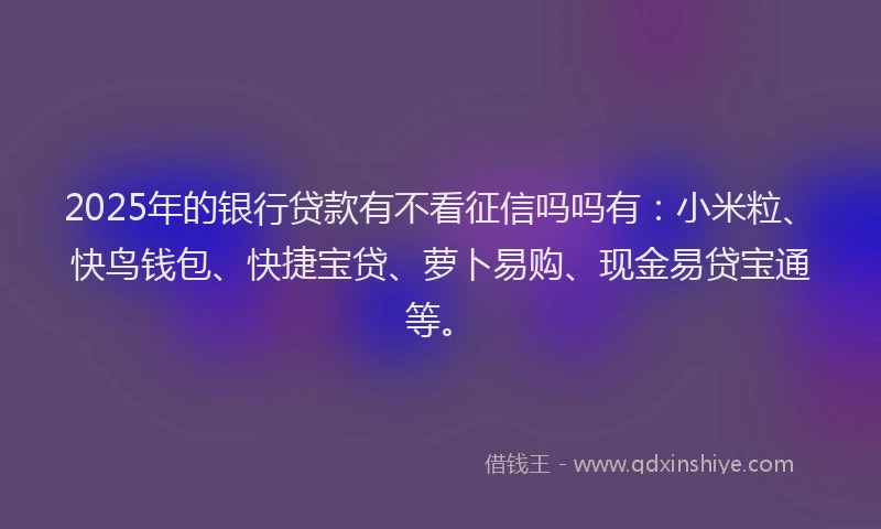 2025年的银行贷款有不看征信吗吗有：小米粒、快鸟钱包、快捷宝贷、萝卜易购、现金易贷宝通等。