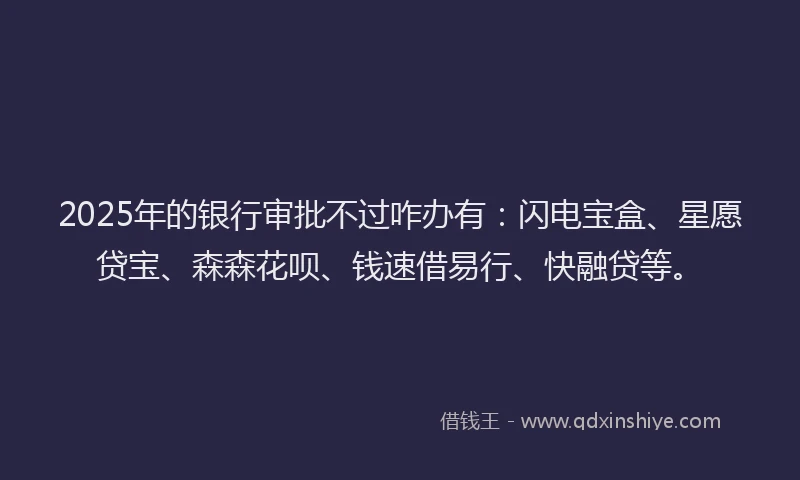 2025年的银行审批不过咋办有：闪电宝盒、星愿贷宝、森森花呗、钱速借易行、快融贷等。