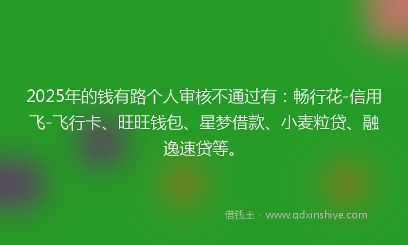 2025年的钱有路个人审核不通过有：畅行花-信用飞-飞行卡、旺旺钱包、星梦借款、小麦粒贷、融逸速贷等。