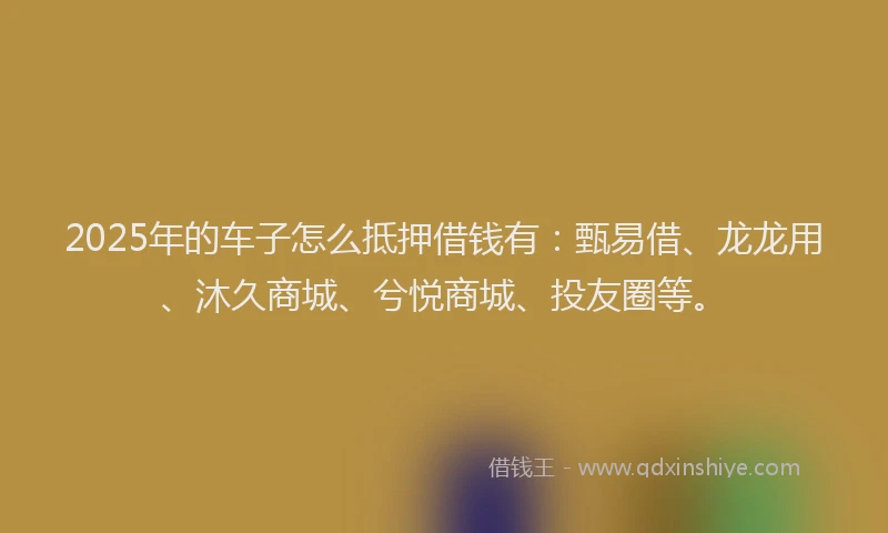 2025年的车子怎么抵押借钱有：甄易借、龙龙用、沐久商城、兮悦商城、投友圈等。