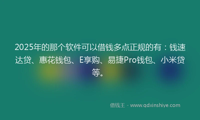 2025年的那个软件可以借钱多点正规的有：钱速达贷、惠花钱包、E享购、易捷Pro钱包、小米贷等。