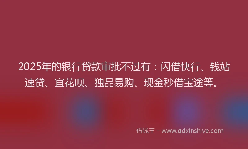 2025年的银行贷款审批不过有：闪借快行、钱站速贷、宜花呗、独品易购、现金秒借宝途等。