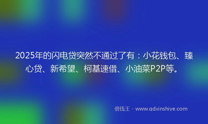 2025年的闪电贷突然不通过了有：小花钱包、臻心贷、新希望、柯基速借、小油菜P2P等。
