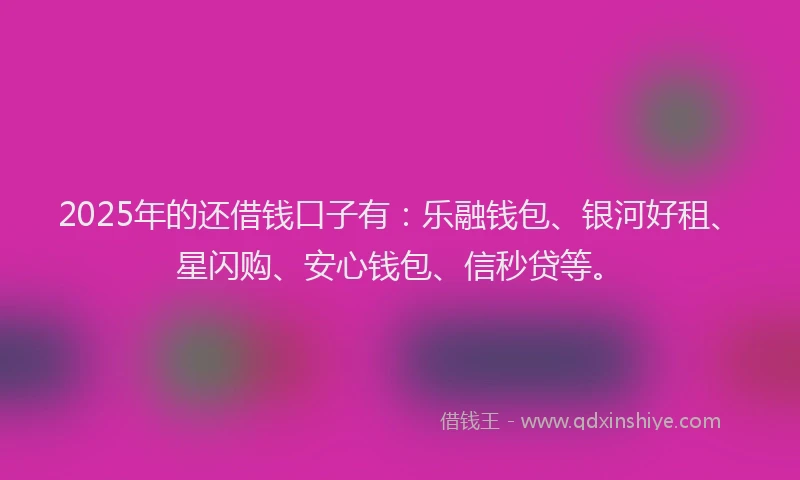 2025年的还借钱口子有：乐融钱包、银河好租、星闪购、安心钱包、信秒贷等。