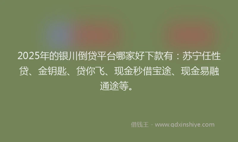2025年的银川倒贷平台哪家好下款有：苏宁任性贷、金钥匙、贷你飞、现金秒借宝途、现金易融通途等。