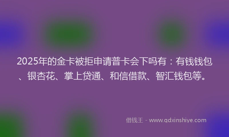 2025年的金卡被拒申请普卡会下吗有：有钱钱包、银杏花、掌上贷通、和信借款、智汇钱包等。