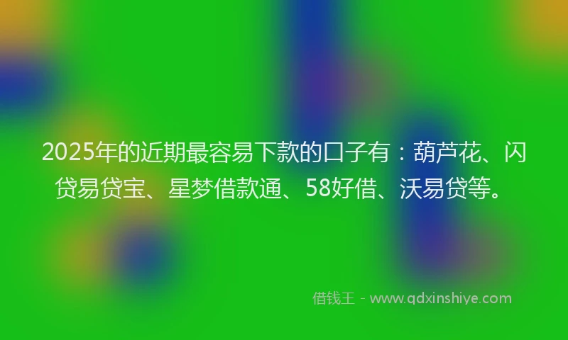 2025年的近期最容易下款的口子有：葫芦花、闪贷易贷宝、星梦借款通、58好借、沃易贷等。