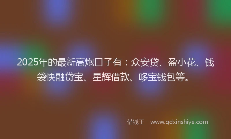 2025年的最新高炮口子有：众安贷、盈小花、钱袋快融贷宝、星辉借款、哆宝钱包等。