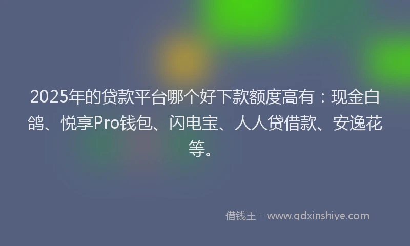 2025年的贷款平台哪个好下款额度高有：现金白鸽、悦享Pro钱包、闪电宝、人人贷借款、安逸花等。