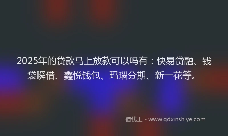 2025年的贷款马上放款可以吗有:快易贷融、钱袋瞬借、鑫悦钱包、玛瑙分期、新一花等。