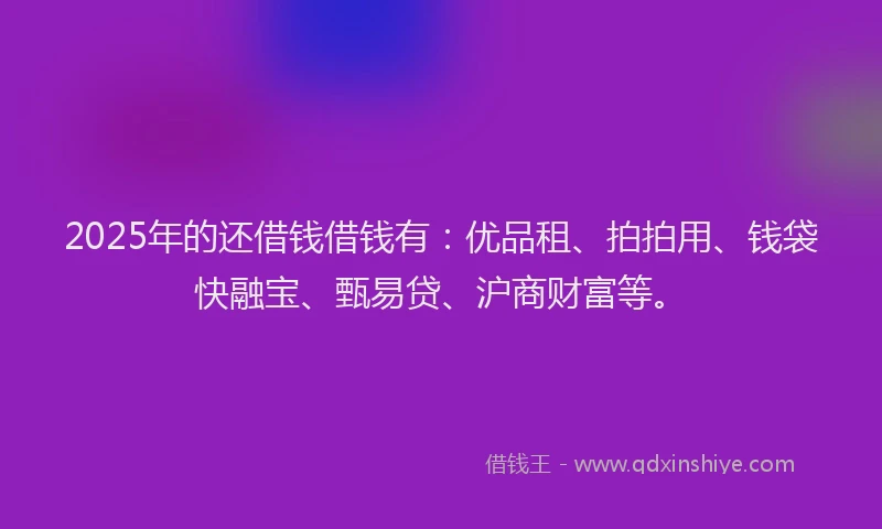 2025年的还借钱借钱有：优品租、拍拍用、钱袋快融宝、甄易贷、沪商财富等。