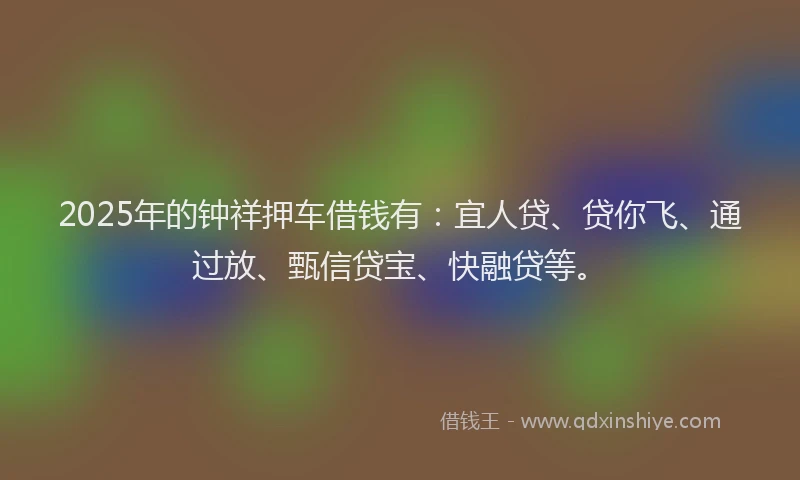 2025年的钟祥押车借钱有：宜人贷、贷你飞、通过放、甄信贷宝、快融贷等。