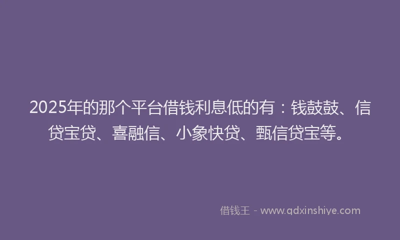 2025年的那个平台借钱利息低的有：钱鼓鼓、信贷宝贷、喜融信、小象快贷、甄信贷宝等。