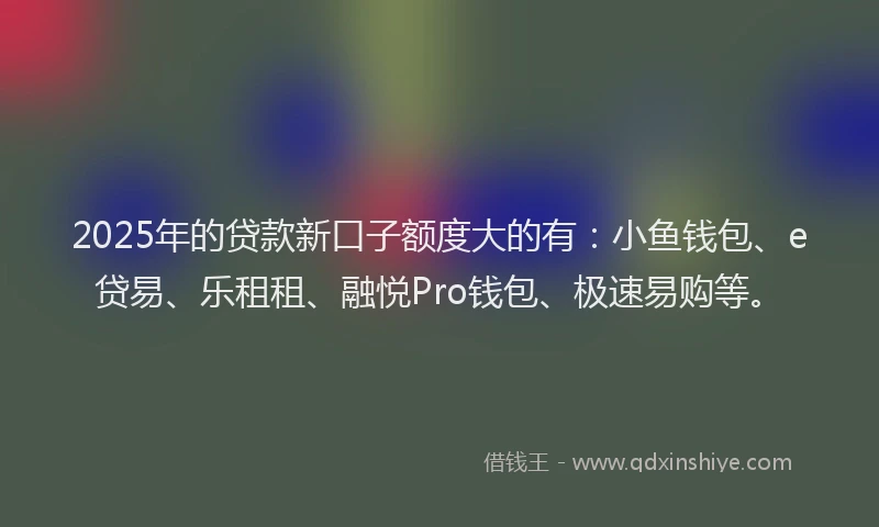 2025年的贷款新口子额度大的有：小鱼钱包、e贷易、乐租租、融悦Pro钱包、极速易购等。