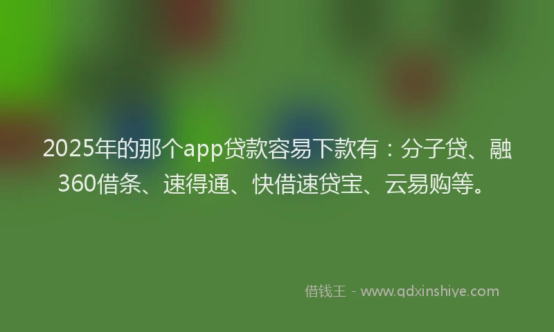 2025年的那个app贷款容易下款有：分子贷、融360借条、速得通、快借速贷宝、云易购等。