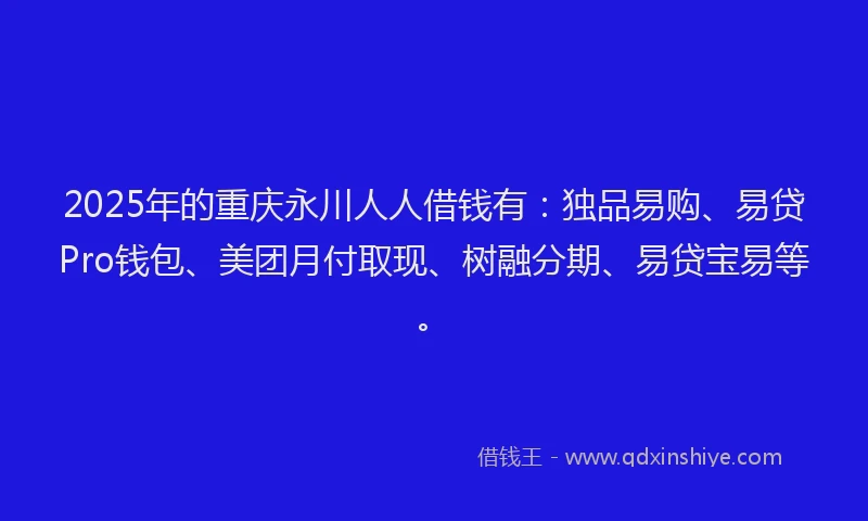 2025年的重庆永川人人借钱有：独品易购、易贷Pro钱包、美团月付取现、树融分期、易贷宝易等。