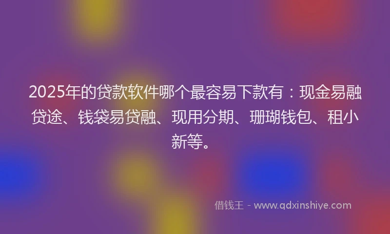2025年的贷款软件哪个最容易下款有：现金易融贷途、钱袋易贷融、现用分期、珊瑚钱包、租小新等。