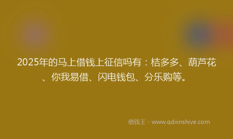 2025年的马上借钱上征信吗有：桔多多、葫芦花、你我易借、闪电钱包、分乐购等。
