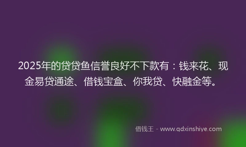 2025年的贷贷鱼信誉良好不下款有：钱来花、现金易贷通途、借钱宝盒、你我贷、快融金等。