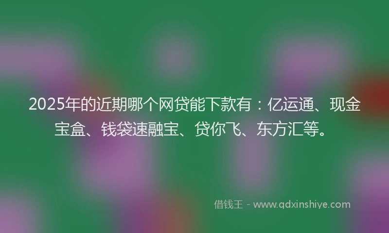 2025年的近期哪个网贷能下款有：亿运通、现金宝盒、钱袋速融宝、贷你飞、东方汇等。