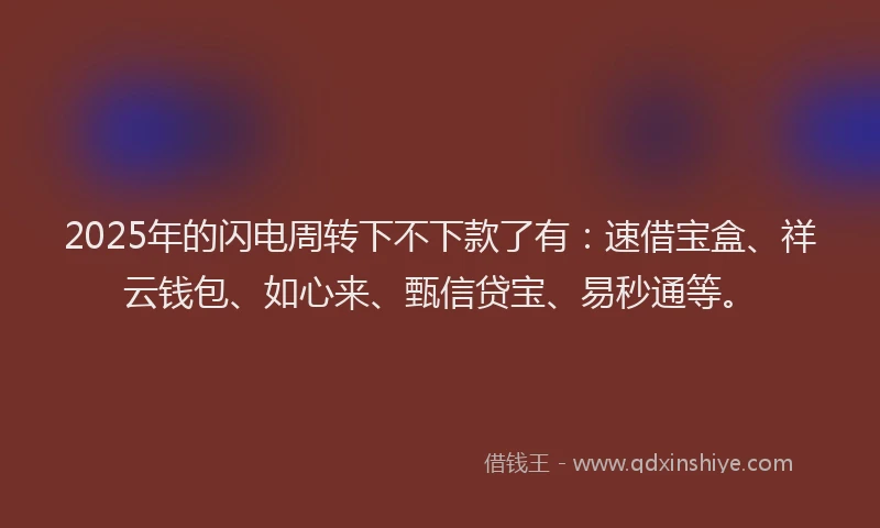 2025年的闪电周转下不下款了有:速借宝盒、祥云钱包、如心来、甄信贷宝、易秒通等。