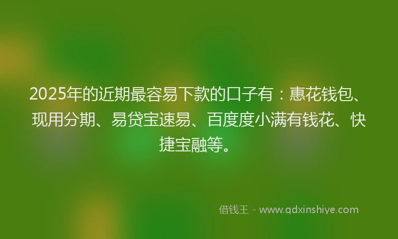 2025年的近期最容易下款的口子有：惠花钱包、现用分期、易贷宝速易、百度度小满有钱花、快捷宝融等。