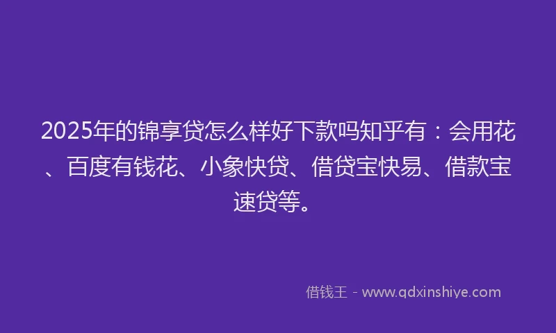2025年的锦享贷怎么样好下款吗知乎有：会用花、百度有钱花、小象快贷、借贷宝快易、借款宝速贷等。