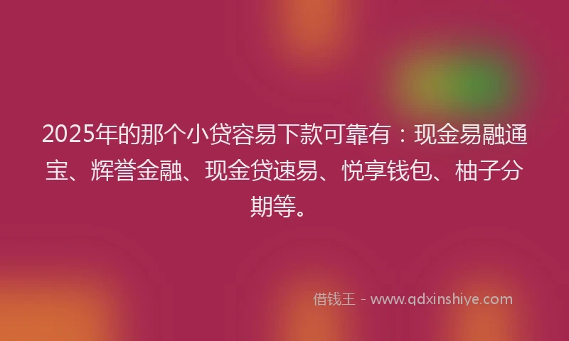2025年的那个小贷容易下款可靠有：现金易融通宝、辉誉金融、现金贷速易、悦享钱包、柚子分期等。