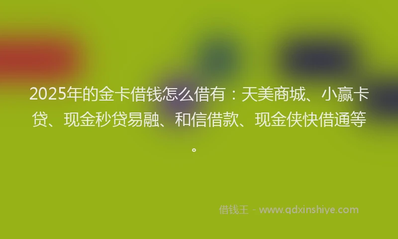 2025年的金卡借钱怎么借有：天美商城、小赢卡贷、现金秒贷易融、和信借款、现金侠快借通等。