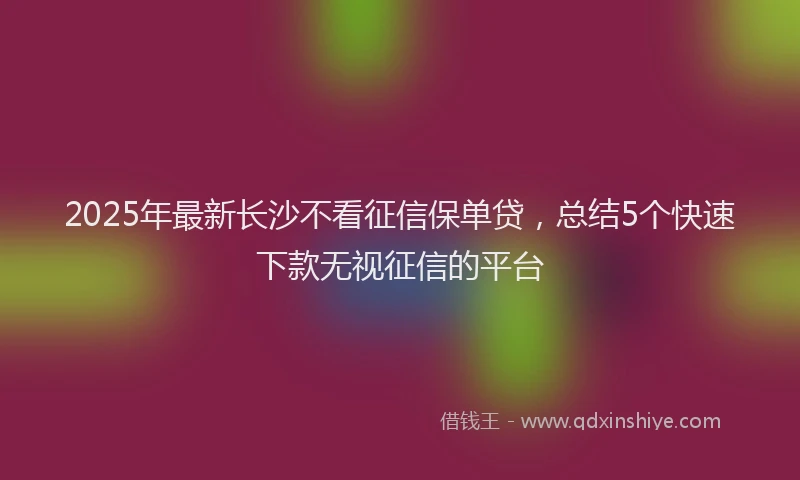 2025年最新长沙不看征信保单贷，总结5个快速下款无视征信的平台
