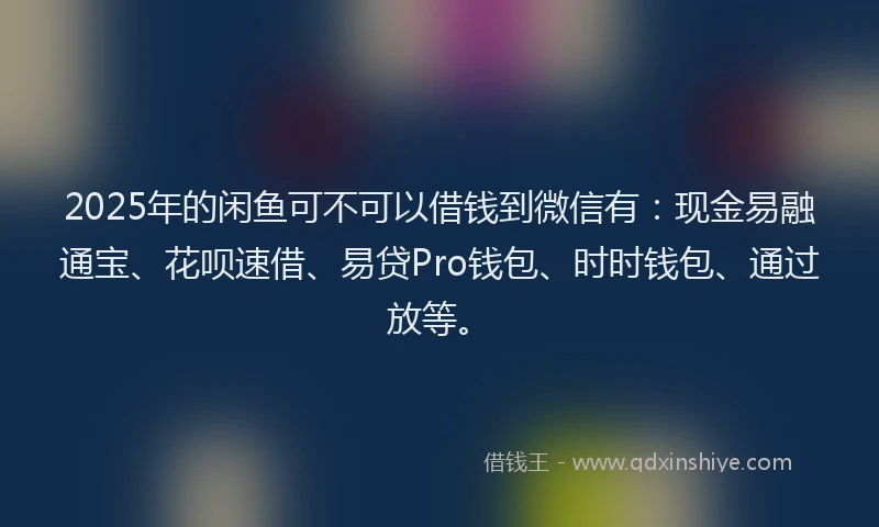 2025年的闲鱼可不可以借钱到微信有：现金易融通宝、花呗速借、易贷Pro钱包、时时钱包、通过放等。