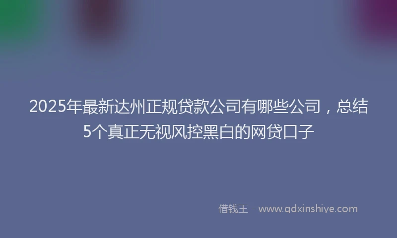 2025年最新达州正规贷款公司有哪些公司，总结5个真正无视风控黑白的网贷口子