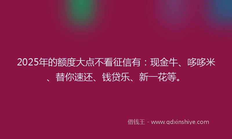 2025年的额度大点不看征信有：现金牛、哆哆米、替你速还、钱贷乐、新一花等。