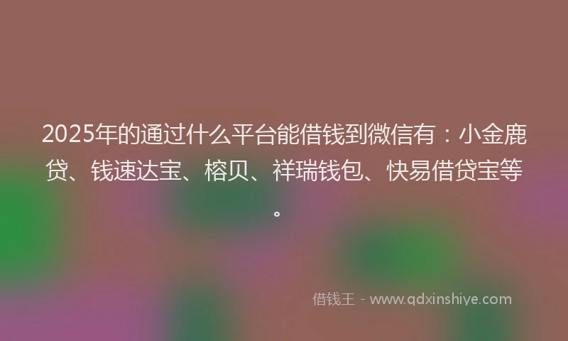 2025年的通过什么平台能借钱到微信有：小金鹿贷、钱速达宝、榕贝、祥瑞钱包、快易借贷宝等。